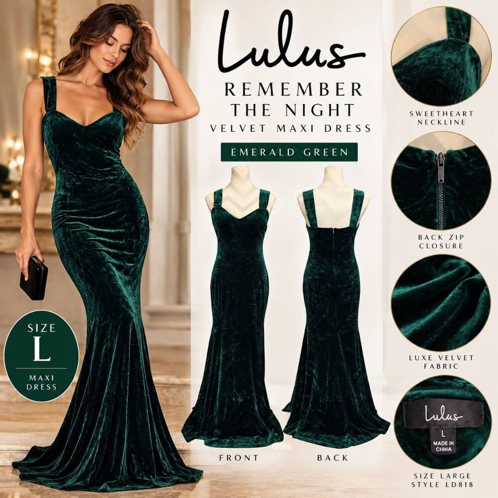 Lulus Remember the Night Emerald Green Velvet Maxi Dress Women’s L Formal Gown